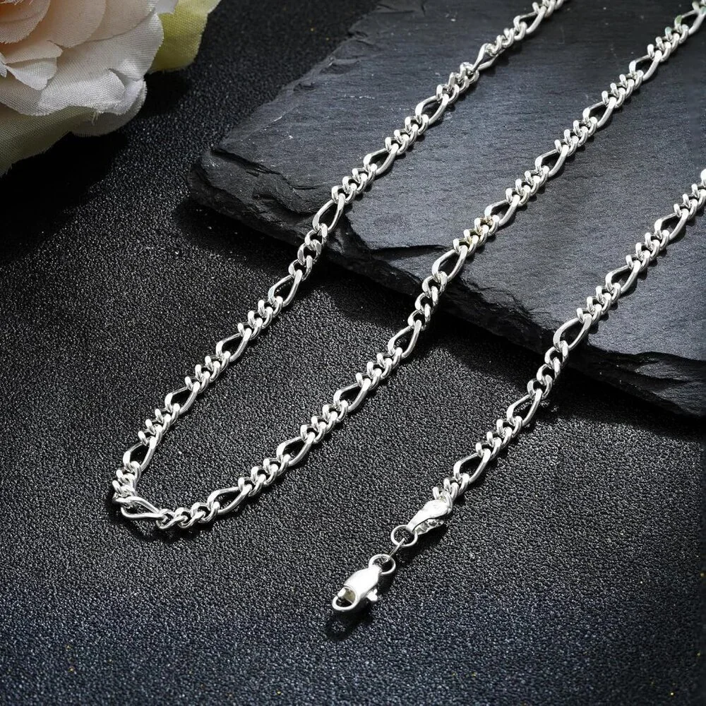 925 Sterling Silver Dainty 4mm Diamond Cut Figaro Chain for Men Jewelry Gift
